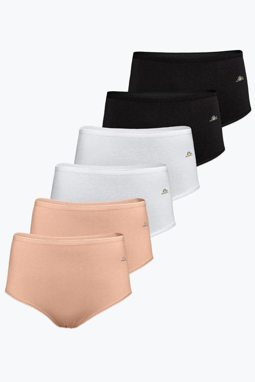 Kadın 6 Lı Paket Siyah Beyaz Ten Modal Yüksek Bel Slip Külot 6Gg1851