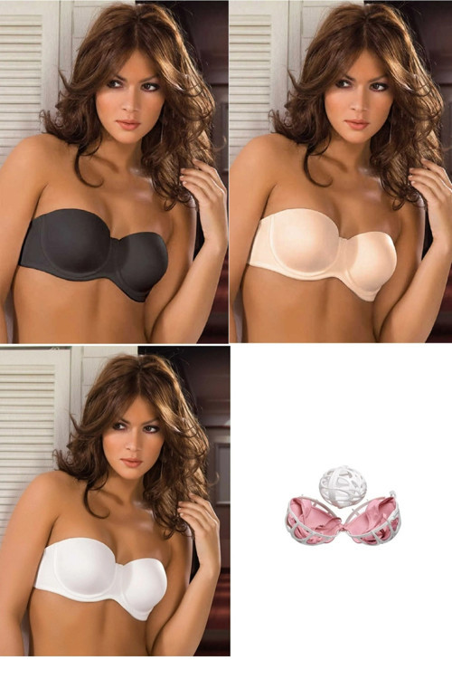 Kadın 3'Lü 7035 Bonnie Dolgusuz Desteksiz Klasik Straplez Sütyen Yıkama Top Hediyeli