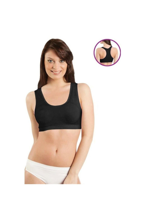 Kadın Siyah Dikişsiz Kalın Askı Sporcu Model Sünger Destekli Büstiyer 777