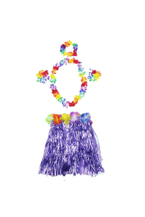Luau Ha Hawaii Kolye Etek Taç Ve Bileklik Seti Mor