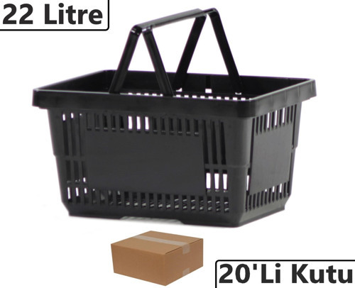 Plastik Market Alışveriş El Sepeti 22 Litre Siyah 20'li Koli