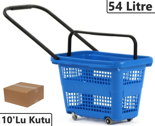 Tekerlekli Plastik Market Alışveriş El Sepeti 54 Litre Mavi 10'lu Koli