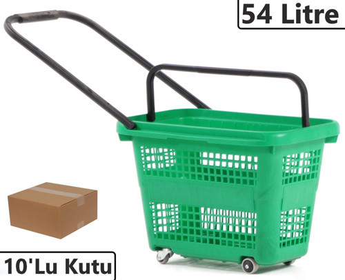 Tekerlekli Plastik Market Alışveriş El Sepeti 54 Litre Yeşil 10'lu Koli