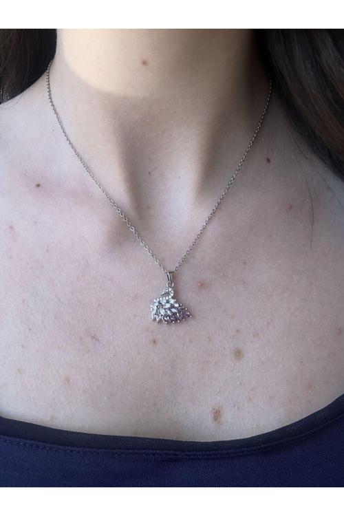 Lila Kuyruk Kuğu Kolye