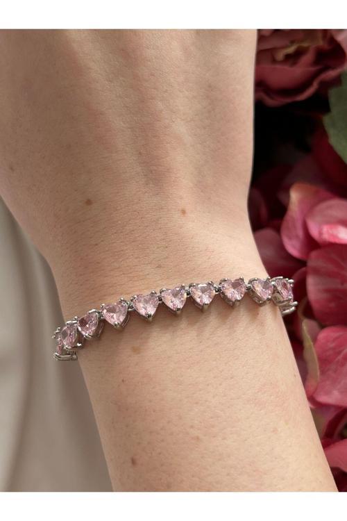 Vıp Pembe Zirkon Kalp Bileklik