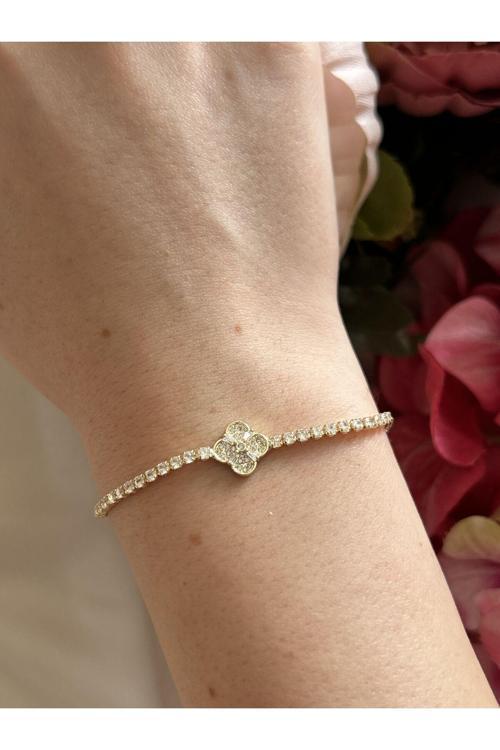 Zirkon Yonca Detay Su Yolu Bileklik