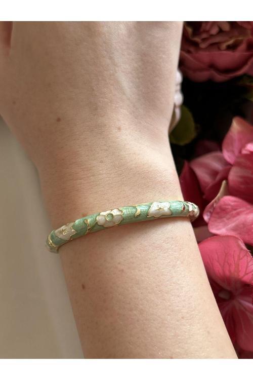 Mineli Yeşil Çiçek Kelepçe Bileklik