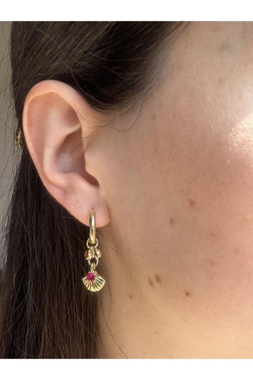 Mürdüm Taşlı Yelpaze Charm Küpe