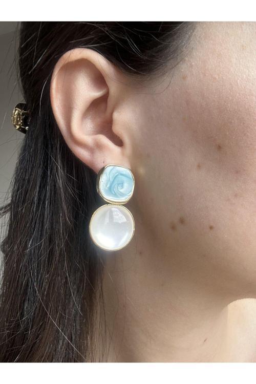 Turkuaz Mineli Çift Motif Küpe