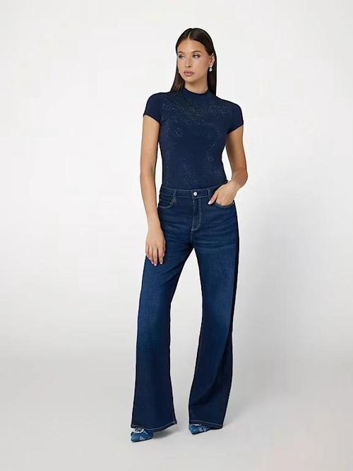 Mock Kadın Mavi Slim Fit T-Shirt W4BI26J1314-G77G