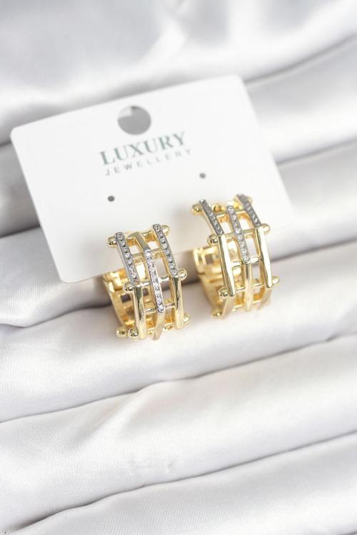 Zarif Kadın için Golden Pirinç Taşlı Halka Küpe