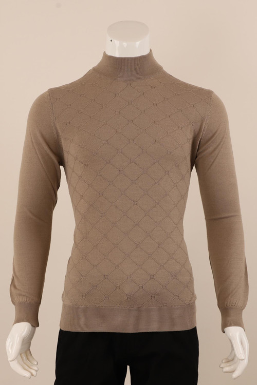 Slim Fit Yünlü Boğazlı Desenli Spor Triko