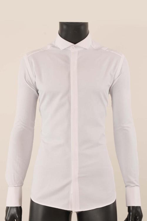 Uzun Kol Slim Fit Damatlık Beyaz Gömlek