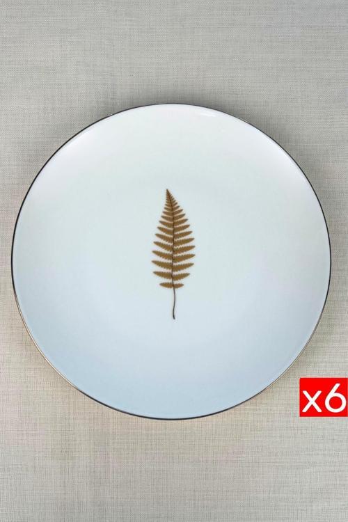 Porselen Natura Fern Altın Yaldız Servis Tabağı 24,50cm 6 lı