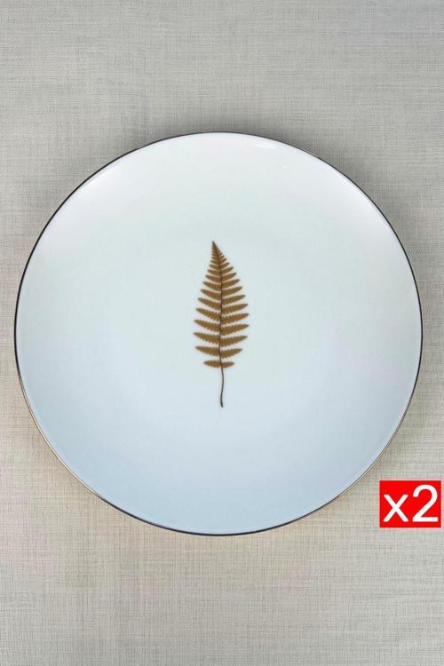 Porselen Natura Fern Altın Yaldız Servis Tabağı 24,50cm 2 li