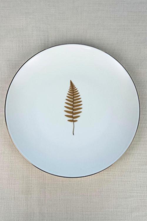 Porselen Natura Fern Altın Yaldız Servis Tabağı 24,50cm Tekli