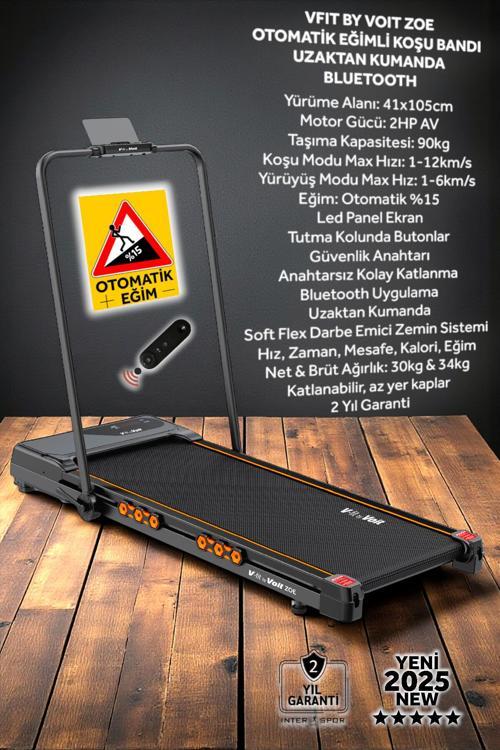 Vfit By Zoe Otomatik Eğimli Uzaktan Kumandalı Bluetooth Uygulamalı Tutma Kollu Katlanabilir Koşu ve Yürüyüş Bandı