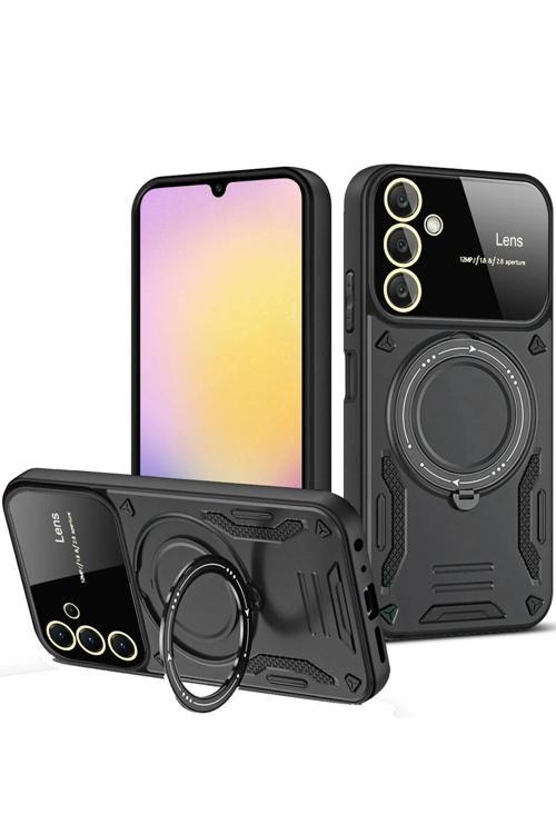 Samsung Galaxy S25 Kılıf Joy Lens Standlı Kapak - Siyah