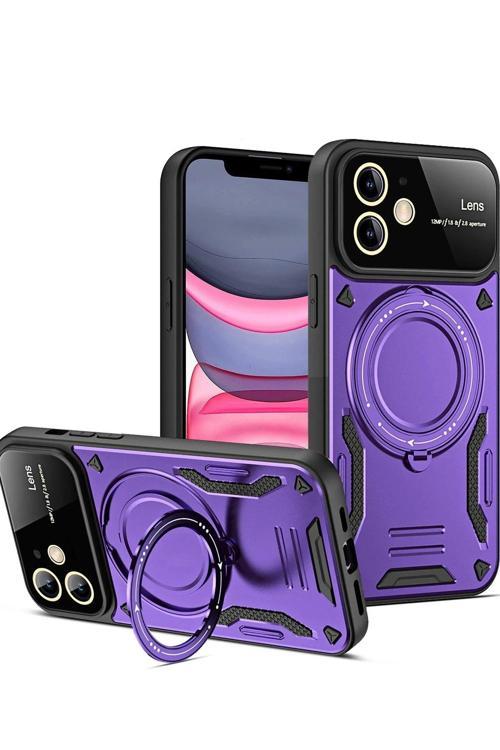 iPhone 11 Kılıf Joy Lens Standlı Kapak - Mor