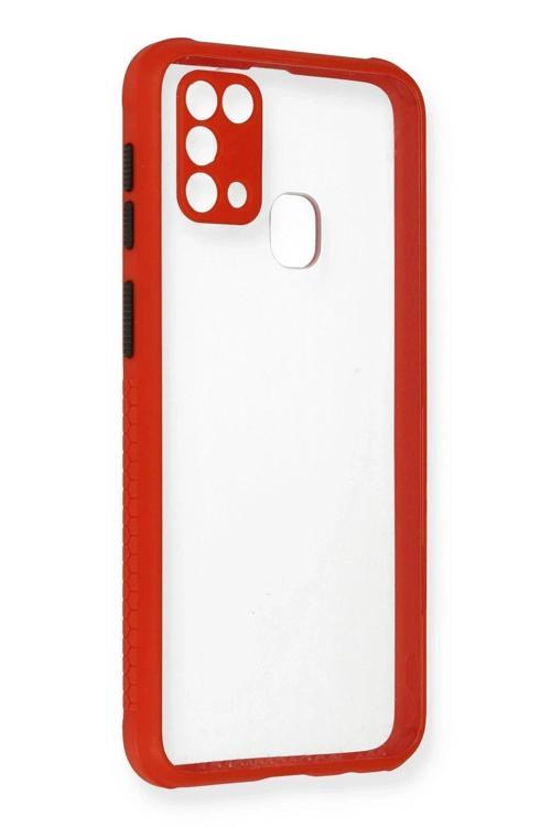 Samsung Galaxy M31 Kılıf Miami Şeffaf Silikon - Kırmızı