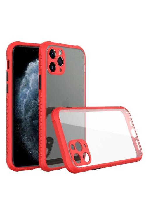 iPhone 11 Pro Max Kılıf Miami Şeffaf Silikon - Kırmızı