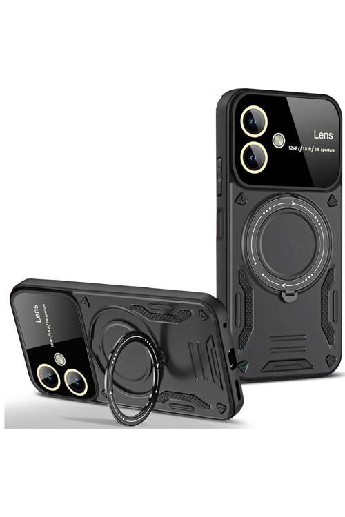 Samsung Galaxy A06 Kılıf Joy Lens Standlı Kapak - Siyah