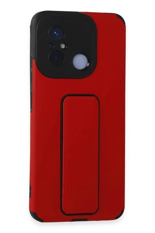 Xiaomi Redmi 12C Kılıf Mega Standlı Silikon - Kırmızı