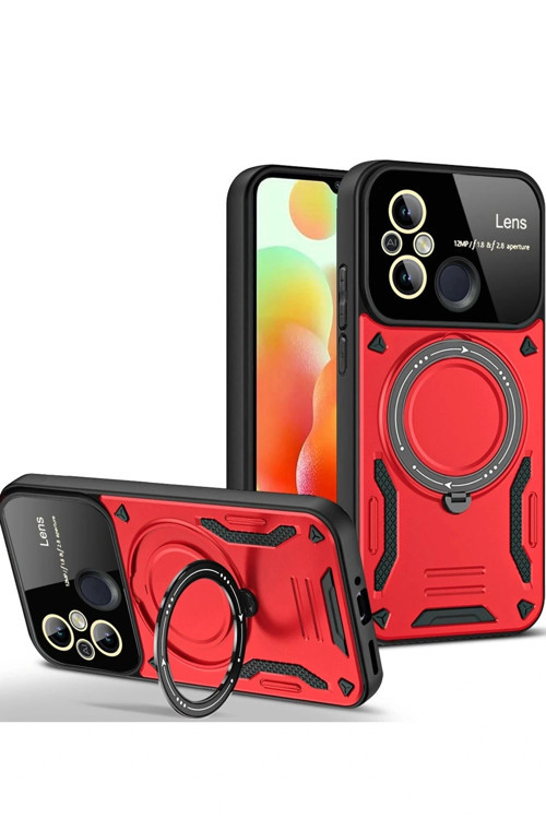 Xiaomi Redmi 12C Kılıf Joy Lens Standlı Kapak - Kırmızı