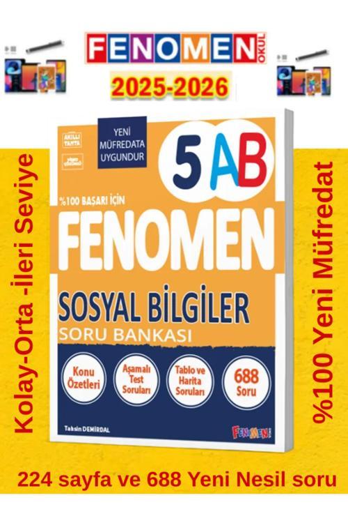 5.Sınıf Sosyal Bilgiler Fenomen Ab Soru Bankası %100 Yeni Müfredat+Android Kalem(688 Soru)