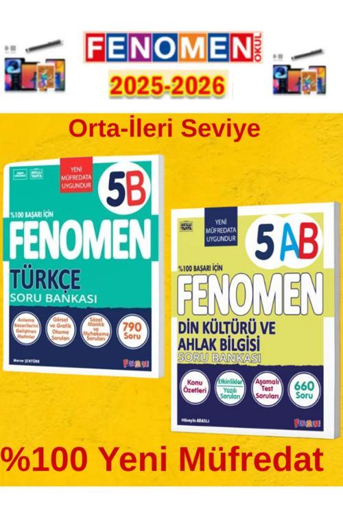 5.Sınıf Türkçe B-Din Kültürü Ab Fenomen Soru Bankası Seti%100 Yeni Müfredat+Kalem(2 Kitap)