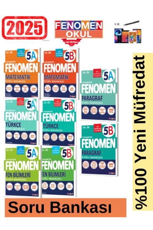 2025 5.Sınıf Matematik(Ab)-Türkçe(Ab)-Fen(Ab)-Paragraf(Ab) Kolay %100 Yeni Soru Bankası Seti+Kalem