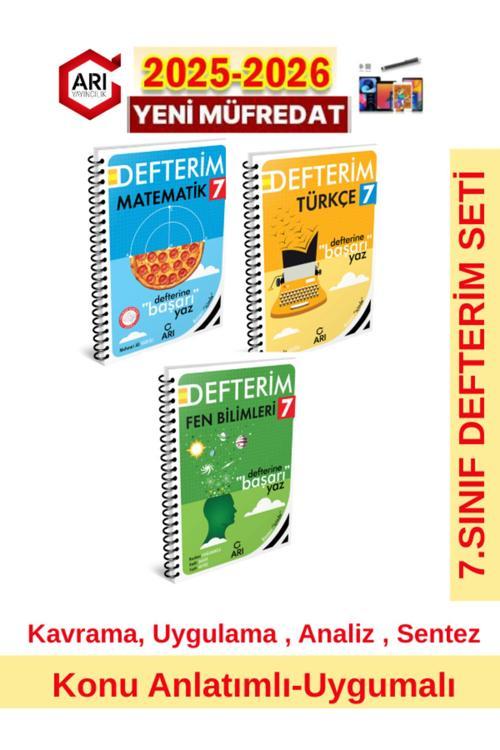 Arı 7.Sınıf 2025-2026 Müfredat Defterim Matematik-Fen-Türkçe Konu Anlatım Seti+Kalem