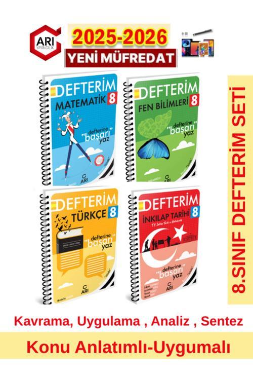 Arı 8.Sınıf 2025-2026 Müfredat Defterim Tüm Dersler (4 Kitap)Konu Anlatım Seti+Dokunmatik Kalem