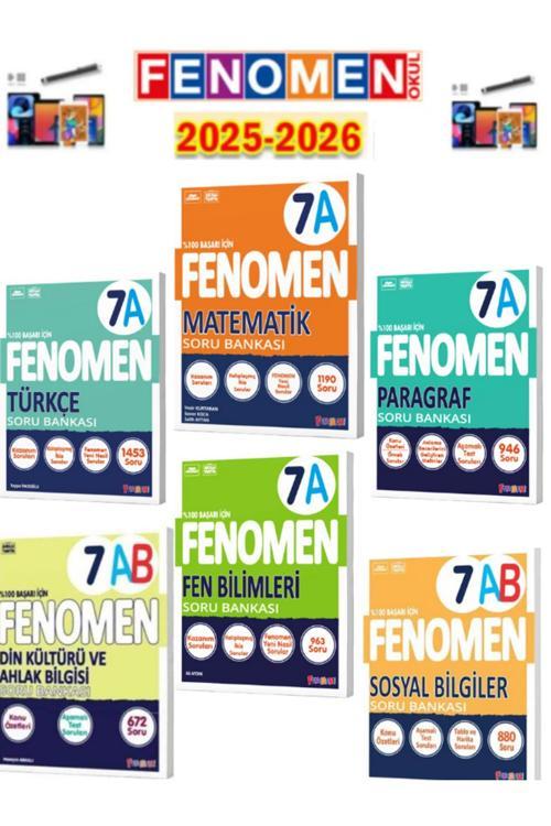 2025-2026 7.Sınıf Matematik-Türkçe-Fen-Paragraf(A)+Sos-Dinab Soru Bankası Seti+Kalem