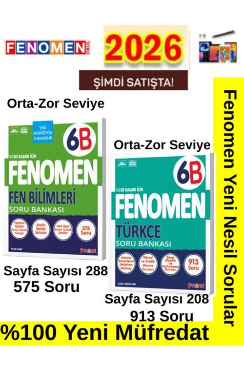 Fenomen %100 Yeni Müfredat 6.Sınıf 6B Fen-Türkçe (Orta-Zor)2026 Müfredat Soru Bankası+Kalem