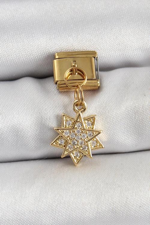 316L Çelik Sallantılı Zirkon Taşlı Yıldız Model Gold Renk Nomination Charm