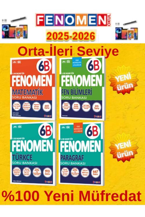 6.Sınıf Mat-Fen-Türkçe -Paragraf B Fenomen Soru Bankası Seti %100 Yeni Müfredat+Kalem(4 Kitap)