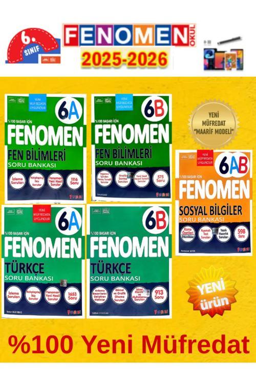 6.Sınıf Türkçe-Fen-Sosyal Fenomen Ab (5 Kitap) %100 Yeni Müfredat Soru Bankası+Android Kalem