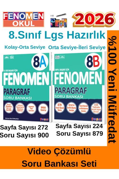2028 8.Sınıf Paragraf A-B (8A)- (8B)Video Çözümlü Kolay-Orta Seviye Soru Bankası(900-879 Soru)