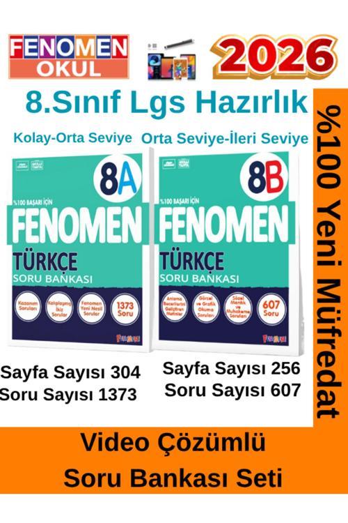 2028 8.Sınıf Türkçe A-B (8A)- (8B)Video Çözümlü Kolay-Orta Seviye Soru Bankası(1307-607 Soru)