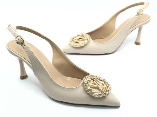 Feles Taşlı Toka Detaylı Arkası Açık Stiletto Kadın Topuklu Ayakkabı