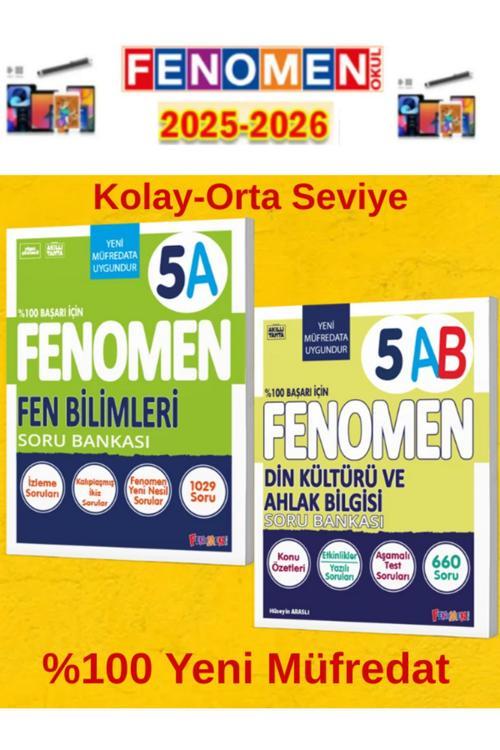 5.Sınıf Fen A-Din Kültürü Ab Fenomen Soru Bankası Seti%100 Yeni Müfredat+Kalem(2 Kitap)