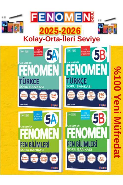 5.Sınıf Fen-Türkçe Ab Fenomen Soru Bankası Seti%100 Yeni Müfredat+Kalem(4 Kitap)