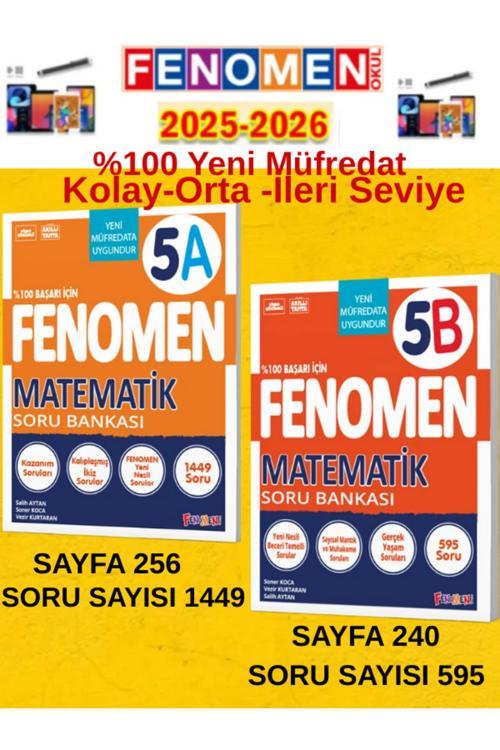 5.Sınıf Matematik Fenomen A-B Soru Bankası Seti %100 Yeni Müfredat+Android Kalem(1449-595 Soru)