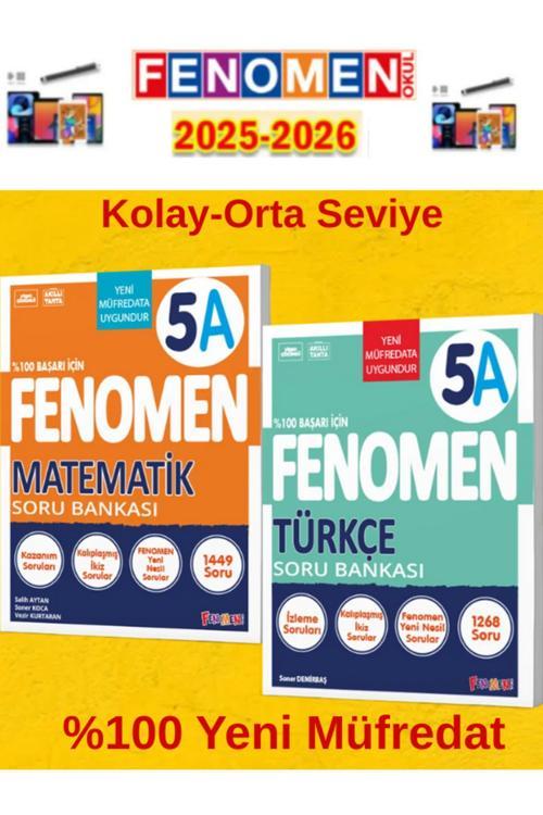 5.Sınıf Matematik-Türkçe Fenomen A Soru Bankası Seti%100 Yeni Müfredat+Kalem(2 Kitap)