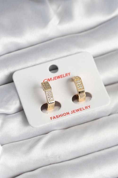 Zarif Kadın için Golden Pirinç Zirkonlu Stil Altıgen Küpe