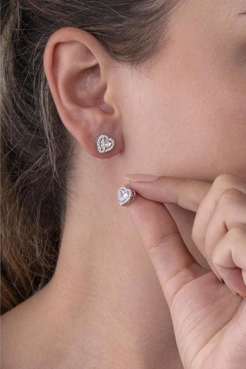 Beyaz Altın Kaplama Kalp Kadın Gümüş Küpe