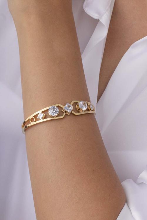 Elmas Model Altın Kaplama Kadın Çelik Kelepçe Bileklik