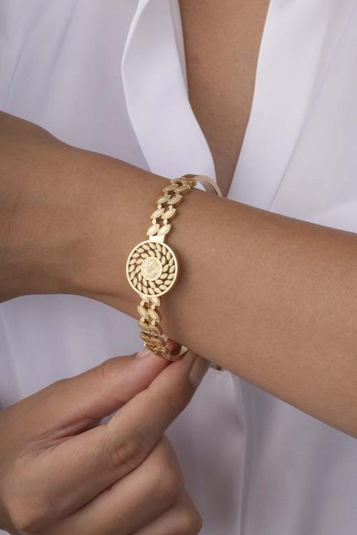 Reşat Altın Görünümlü Altın Kaplama Kadın Çelik Kelepçe Bileklik