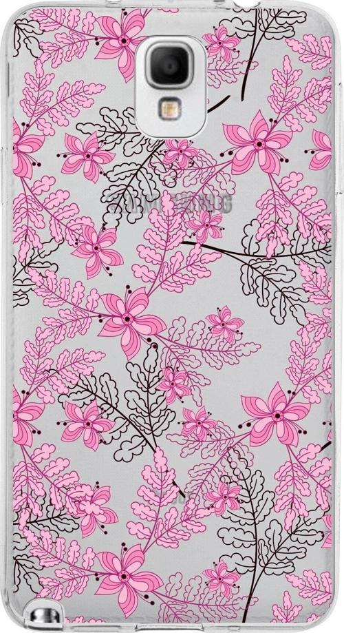 Samsung Galaxy Note 3 Kapak Floral Pembe Tasarımlı Şeffaf Silikon Kılıf
